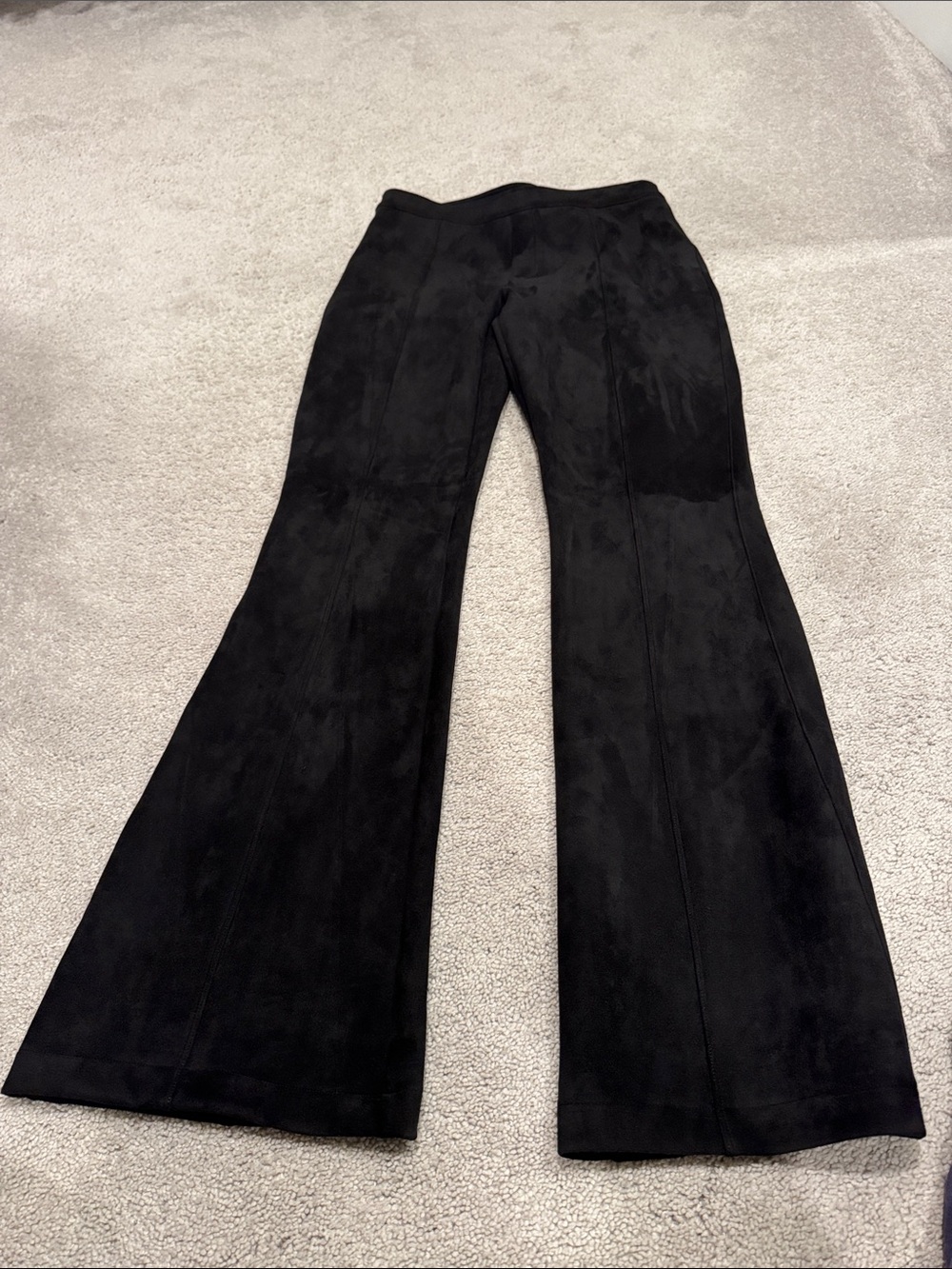SPANX Black Flared Faux-Suede Jumpsuit Pants